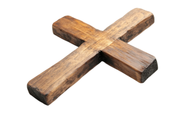 Ash-covered wooden cross in solemn design Isolated on transparent background.