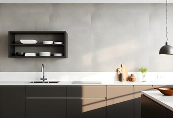Fototapeta premium Modern minimalist kitchen wall with stylish textures for product display