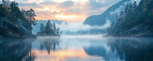 Serene sunrise reflection over calm lake nature photography landscape