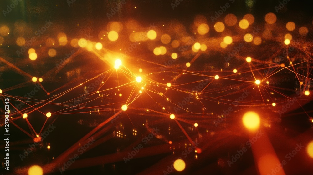 Poster interconnected glowing nodes create a network of light and technology