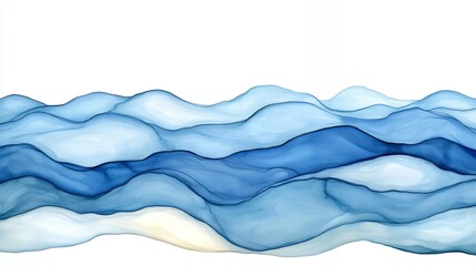 Fototapeta premium Abstract Blue Watercolor Waves on White Background