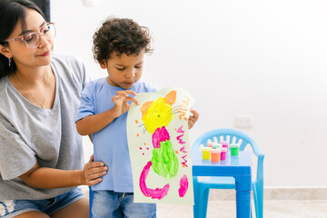 Mother and child engaging in creative learning at home