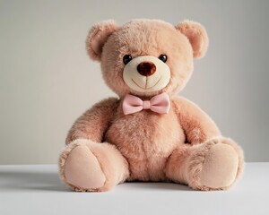 Obraz premium A soft plush teddy bear with a bow tie perfectly isolated on a clean white surface