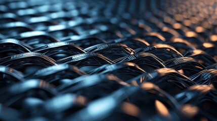 Fototapeta premium Abstract Metal Mesh: Intricate Weave, Blue Hues, Close-up Texture