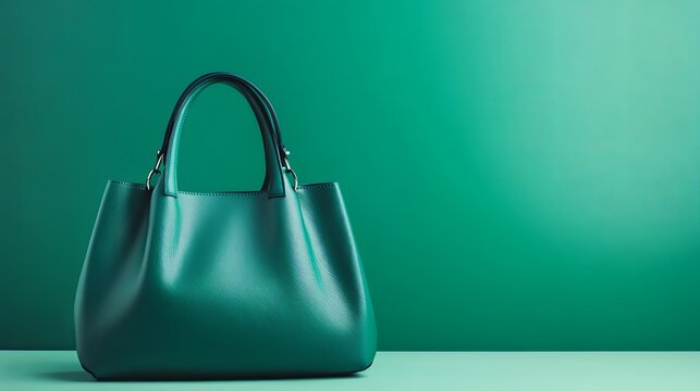 A high-end green handbag displayed on a vibrant background, symbolizing luxury fashion and modern style.  
