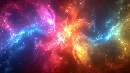 Cosmic energy swirls, nebula background, vibrant colors, design