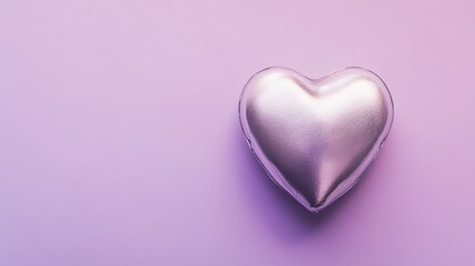 Fototapeta premium A single silver heart lies on a soft purple background 