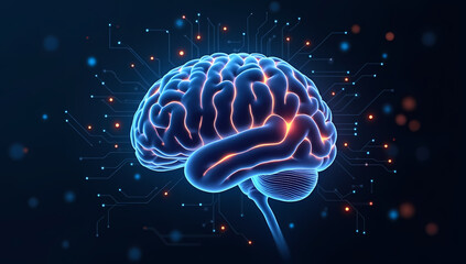 Fototapeta premium Glowing human brain with interconnected neural pathways on a dark background