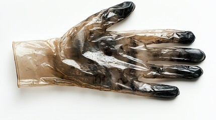A transparent disposable glove, on a white background