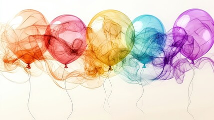 Colorful Balloons with Swirling Smoke in a Bright Background for Celebratory Themes