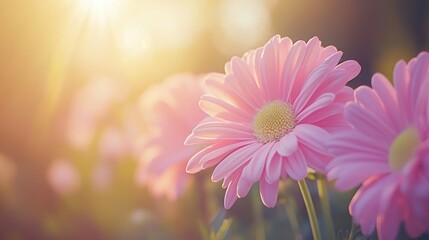 Fototapeta premium Pink Gerbera Daisies Bask In Golden Sunlight