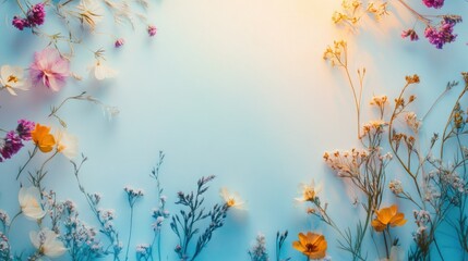 Classic white invitation paper with flowers and futuristic blue lining background wallpaper AI generated image