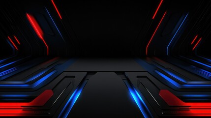 Futuristic gaming design with black, blue and red elements, dark background and abstract technological lines wallpaper AI generated image