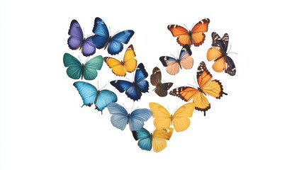 Fototapeta premium Colorful butterflies arranged in a heart shape