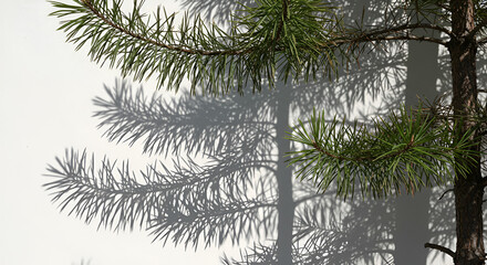 Obraz premium pine tree branches, shadow on wall
