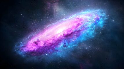Fototapeta premium Vibrant spiral galaxy glowing with pink and blue light in the deep darkness of outer space.