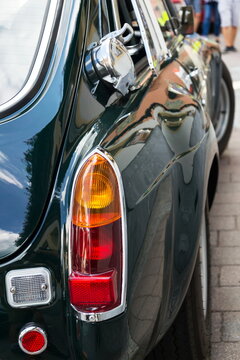 SAALBACH-HINTERGLEMM, AUSTRIA - JUNE 21 2018: Vintage car MG MGC GT coupe oldsmobile veteran stands on June 21, 2018 in Saalbach-Hinterglemm, Austria.