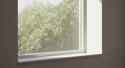 Window sill, fine mesh screen, soft focus background, pastel colors, light and airy, minimalist interior, subtle texture, clean lines, modern design, diffused natural light