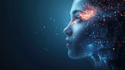 Woman, energy, sparks, profile, dark, background, abstract, art, design, website