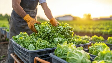 Dusk Light Casting Warm-Cool Contrast on Lettuce Field
