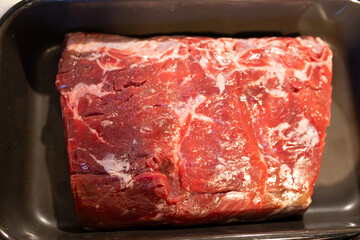 Fresh Raw Beef Cut in Black Tray Ready for Cooking
