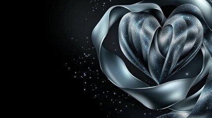 Dark Elegant Silver Glitter Heart with Ribbon