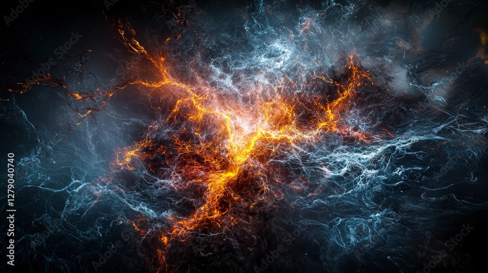 Poster Dynamic energy flowing through a transformative landscape abstract art dark atmosphere cosmic viewpoint