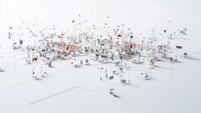 Abstract network visualization of interconnected data points and objects.