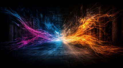 Dynamic social justice illustration urban environment abstract art flowing colors modern viewpoint vibrant concept