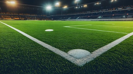 Vibrant Soccer Field at Night with Bright Stadium Lights