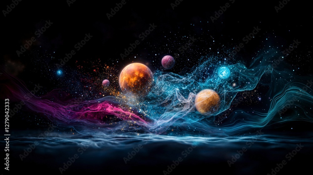 Poster Interplanetary communication visualization outer space digital art cosmic environment abstract view futuristic concept