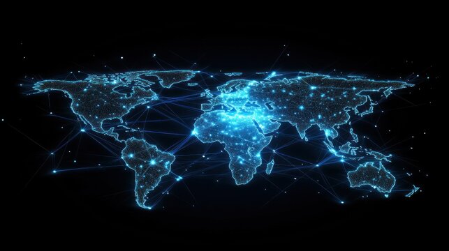 Digital earth, global connectivity and network illustration concept