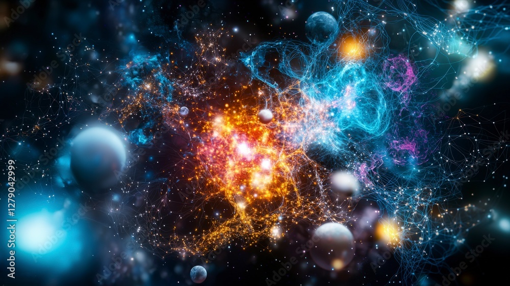 Aufkleber galactic consciousness map cosmic journey abstract art digital space vibrant universe colorful visua