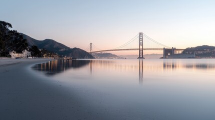 Golden Gate Bridge at Sunrise over Calm Bay