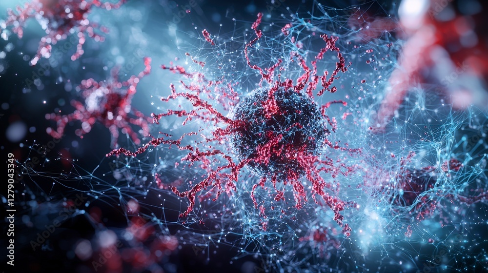 Poster Intricate nanotechnology process visualized science lab abstract art digital environment macro perspective