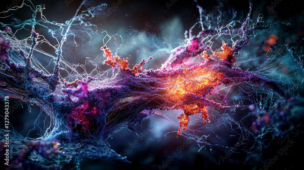 Leinwandbilder delicate glowing threads of abstract networks digital art dark background conceptual design creative