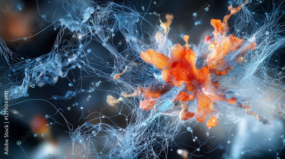 Poster Digital space abstract art holographic neural network visualization in a futuristic environment