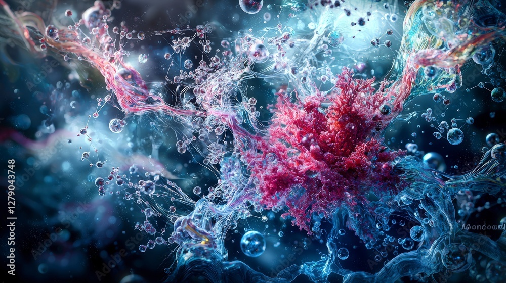 Leinwandbilder Conceptual visualization of dynamic chemical interactions abstract digital art in a scientific close-up view