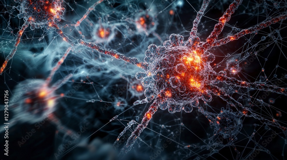 Poster Dynamic cellular communication visualization abstract environment digital art scientific concept innovative perspective