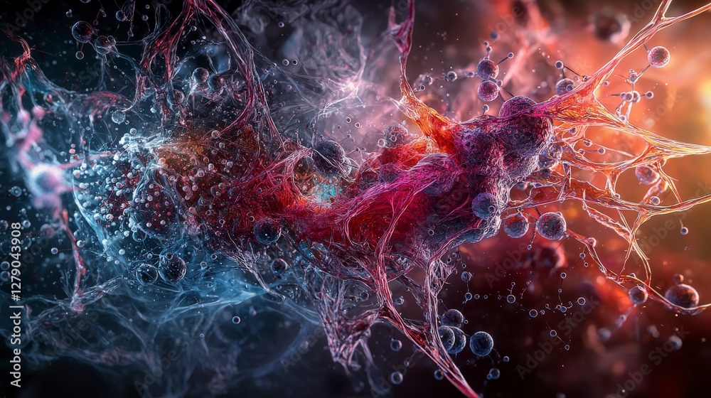 Poster Dynamic chemical interactions abstract art digital illustration colorful environment close-up view chemical concepts
