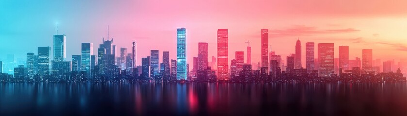 Stunning city skyline at sunset with vibrant colors.