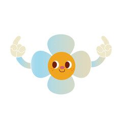 Gradient Cheerful Pointing Flower This playful illustration features a happy flower with a bright orange face, a soft gradient effect transitioning between blue and beige tones,transparent background.