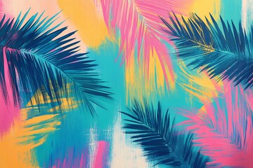Vibrant Tropical Palm Leaves on a Bold Abstract Background