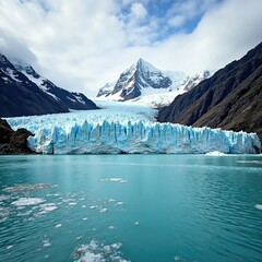 Towering glacier walls meet the sky in the midst of the Argentine Patagonia landscape, natural wonders, glaciers