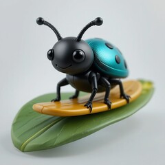 Adorable Cartoon Ladybug on Mini Surfboard on Leaf Summer Fun Nature Theme