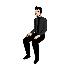 A silhouette of a man sitting stylishly at a table and chair, isolated on a transparent PNG background, perfect for modern designs, presentations, and creative projects.

