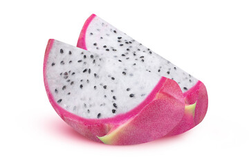 Dragon fruit or pitahaya on isolated white background. Two slices