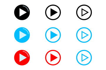 Set Of Play Button Icon Isolated On White Background. Collection. Vector Illustration