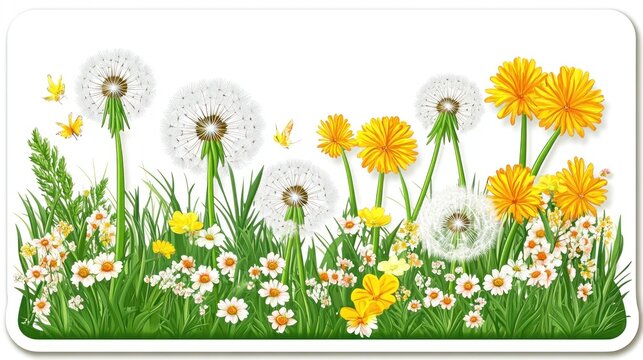Fototapeta Spring flowers in a meadow, decorative illustration