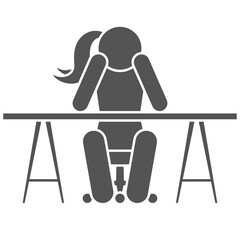 A silhouette of a woman sitting stylishly at a table and chair, isolated on a transparent PNG background, ideal for modern designs, presentations, and creative projects.

